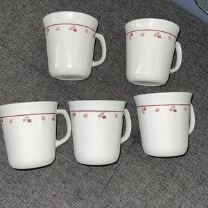5 Corelle/Corning Burgundy Rose Cups/Mugs